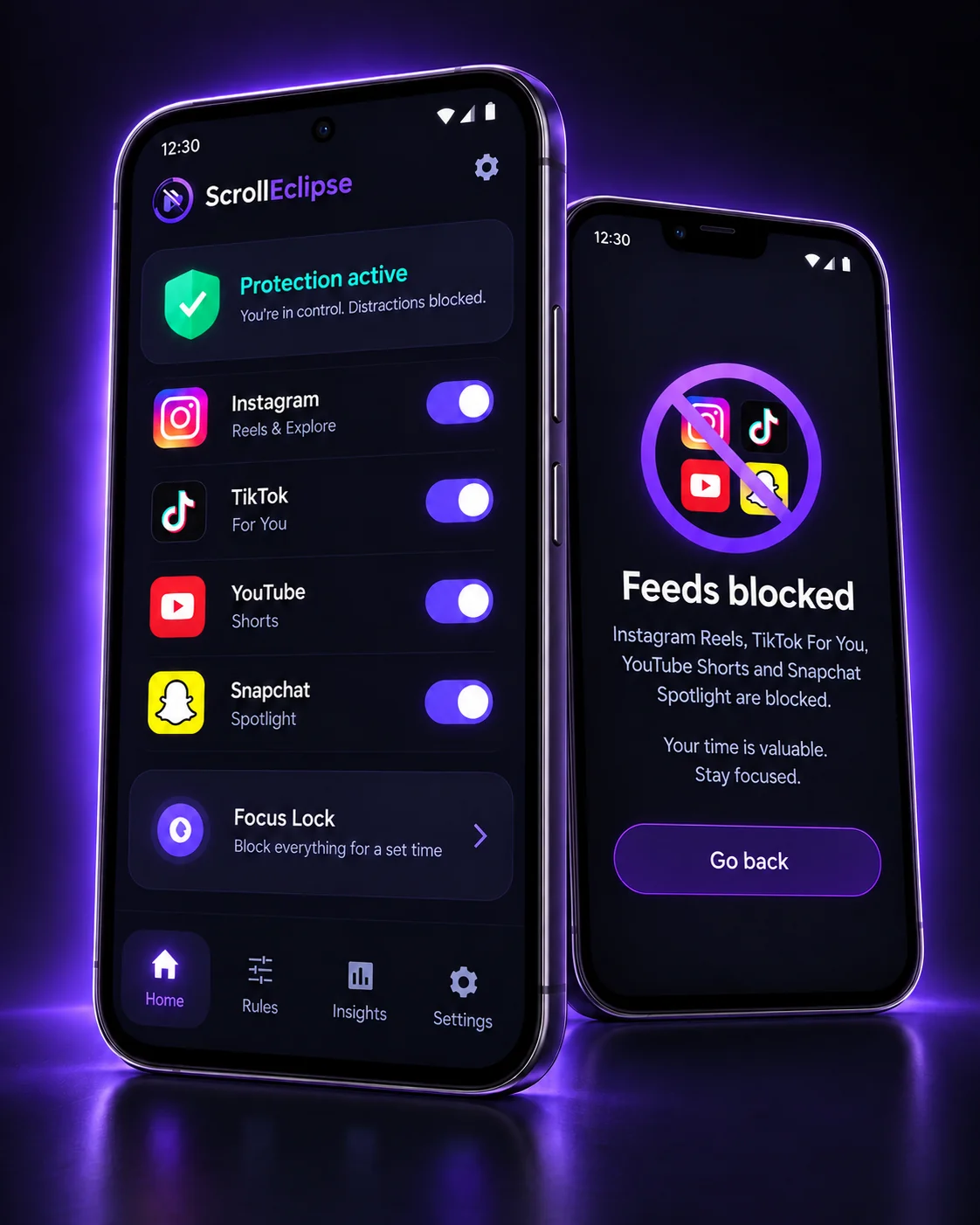 ScrollEclipse app blocking Instagram Reels and YouTube Shorts on Android